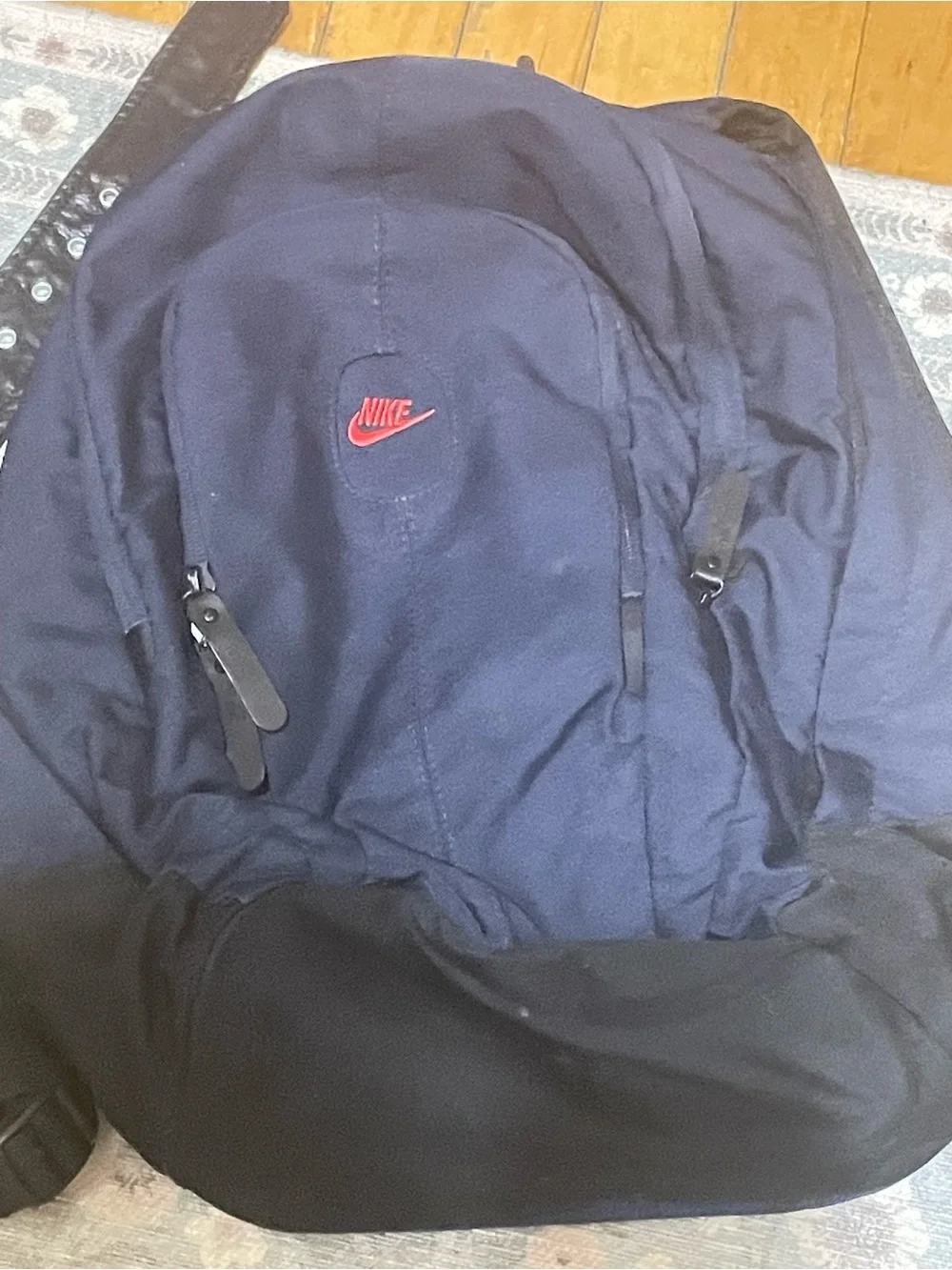 Nike Navy and Black Backpack with Red Logo